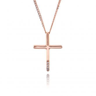 Σταυρός Βάπτισης Val΄Oro με Αλυσίδα για Κορίτσι από Ροζ Χρυσό Κ14 με Πέτρες Ζιργκόν 034898