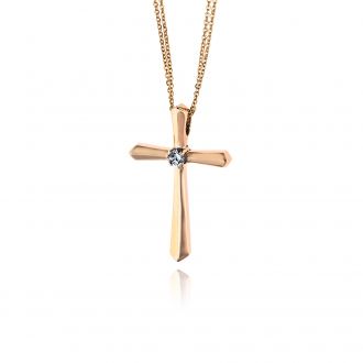 Σταυρός Βάπτισης Val΄Oro με Αλυσίδα για Κορίτσι από Ροζ Χρυσό Κ14 και Πέτρα Ζιργκόν 034902