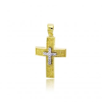 Σταυρός Βάπτισης για Κορίτσι από Δίχρωμο Χρυσό Κ14 και Ζιργκόν 035086