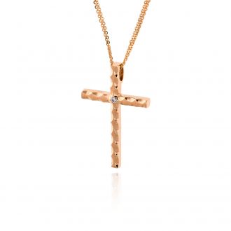 Σταυρός Βάπτισης για Κορίτσι Val΄Oro από Ροζ Χρυσό Κ14 και Ζιργκόν και Αλυσίδα 035354