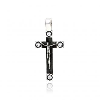 Αντρικός Σταυρός απο Λευκό & Μαύρο Χρυσό Κ14 με Ζιργκόν 036050