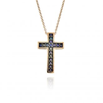 Μικρός Σταυρός με Αλυσίδα από Ροζ Χρυσό Κ09 με Πέτρες Ζιργκόν 036199