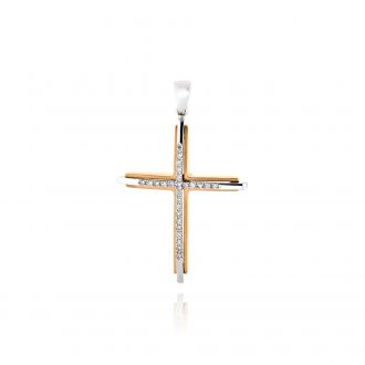 Σταυρός Βάπτισης για Κορίτσι από Ροζ & Λευκό Χρυσό Κ18 με Διαμάντια 036550