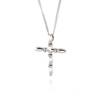 Σταυρός Βάπτισης Val΄Oro με Αλυσίδα για Κορίτσι από Λευκό Χρυσό Κ14 με Διαμάντια 036655