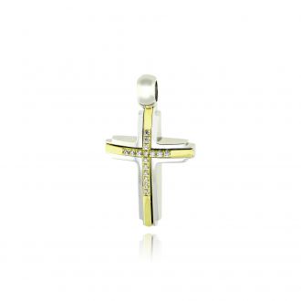 Σταυρός Βάπτισης για Κορίτσι από Δίχρωμο Χρυσό Κ14 και Ζιργκόν 036687
