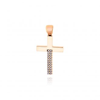Σταυρός Βάπτισης για Κορίτσι από Ροζ Χρυσό Κ14 και Ζιργκόν 036697