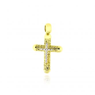 Σταυρός Βάπτισης από Κίτρινο Χρυσό Κ14 και Ζιργκόν 036699
