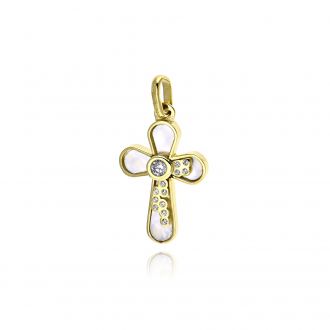 Σταυρός Βάπτισης για Κορίτσι από Κίτρινο Χρυσό Κ14 με Φίλντισι και Ζιργκόν 036722