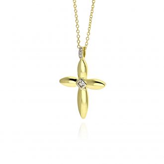 Σταυρός Βάπτισης με Αλυσίδα για Κορίτσι από Κίτρινο Χρυσό Κ14 και Ζιργκόν 036731