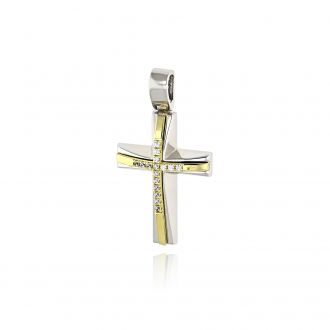 Σταυρός Βάπτισης για Κορίτσι από Δίχρωμο Χρυσό Κ14 και Ζιργκόν 036967