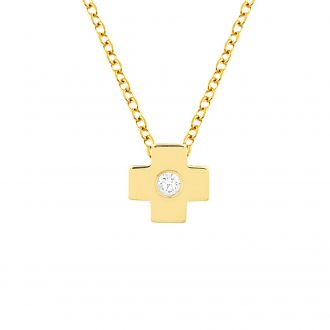 Μενταγιόν Σταυρουδάκι με Αλυσίδα απο Κίτρινο Χρυσό Κ14 με Διαμάντι 037342