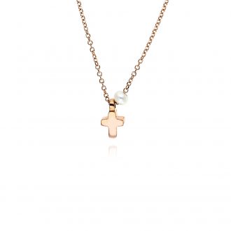 Μικρός Σταυρός με Αλυσίδα από Ροζ Χρυσό Κ9 037807