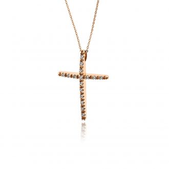 Σταυρός Βάπτισης με Αλυσίδα για Κορίτσι από Ροζ  Χρυσό Κ14 και Ζιργκόν 038151