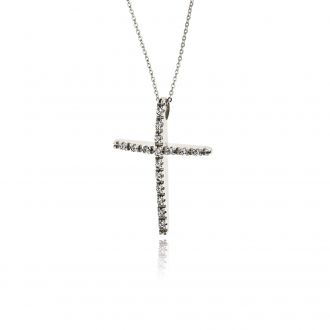 Σταυρός Βάπτισης με Αλυσίδα για Κορίτσι από Λευκό  Χρυσό Κ14 και Ζιργκόν 038152