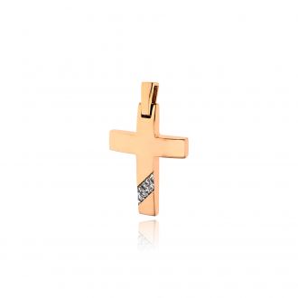 Σταυρός Βάπτισης από Ροζ Χρυσό Κ14 και Ζιργκόν 038350