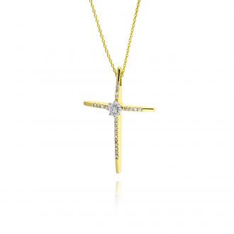 Σταυρός Βάπτισης με Αλυσίδα για Κορίτσια από Κίτρινο Χρυσό Κ18 με Διαμάντια 038403