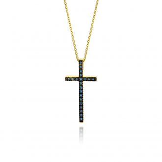 Σταυρός Βάπτισης με Αλυσίδα από Κίτρινο Χρυσό Κ18 και Διαμάντια 038461