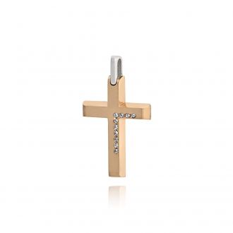 Σταυρός Βάπτισης Val΄Oro για Κορίτσι Ροζ Λευκό Χρυσό Κ14 με Πέτρες Ζιργκόν 038559