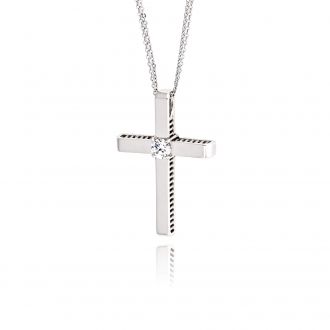Σταυρός Βάπτισης Val΄Oro με Αλυσίδα για Κορίτσι Λευκό  Χρυσό Κ14  με Ζιργκόν 038590