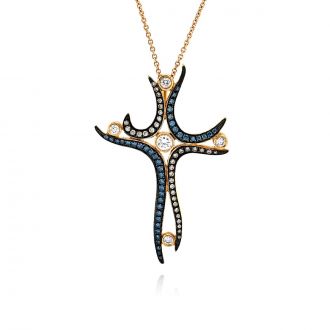 Σταυρός Γυναικείος με Αλυσίδα από Ροζ Χρυσό 18 Καρατίων με Διαμάντια 038938