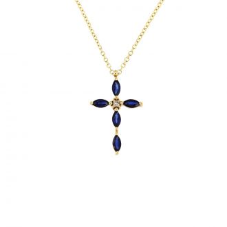 Σταυρός με Αλυσίδα MetronGold από Κίτρινο Χρυσό Κ14 με Διαμάντι και Συνθετικά Ζαφείρια 039265