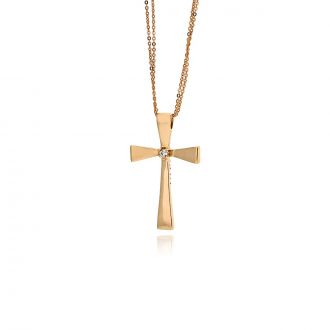 Σταυρός Βάπτισης με Αλυσίδα για Κορίτσι Val΄Oro  από Ροζ Χρυσό Κ14 και Πέτρα Ζιργκόν 039732