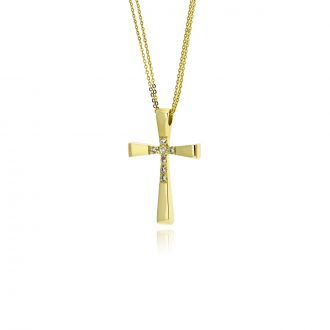 Σταυρός Βάπτισης Val΄Oro με Αλυσίδα για Κορίτσι από Κίτρινο Χρυσό Κ14 και Πέτρες Ζιργκόν 039757