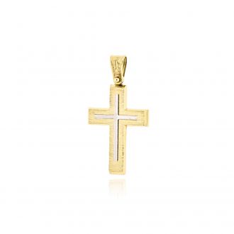 Σταυρός Βάπτισης Σκέτος για Αγόρι από Κίτρινο και Λευκό Χρυσό 14 Καρατίων 040822