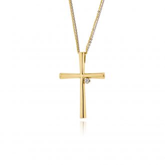 Σταυρός Βάπτισης Val΄Oro με Αλυσίδα για Κορίτσι από Λευκό και Κίτρινο Χρυσό Κ14 με Πέτρες Ζιργκόν 041037