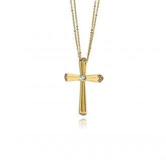 Σταυρός Βάπτισης με Αλυσίδα για Κορίτσι Val΄Oro από Κίτρινο Χρυσό Κ14 και Πέτρες Ζιργκόν 041040