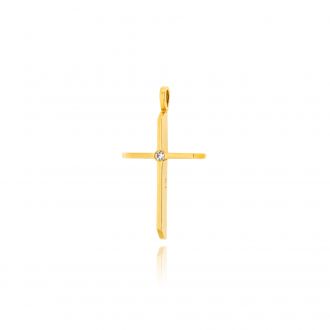 Σταυρός Βάπτισης από Κίτρινο Χρυσό Κ14 και Ζιργκόν 041092