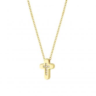 Μενταγιόν με Αλυσίδα και Σταυρουδάκι από Κίτρινο Χρυσό Κ14 με Διαμάντια 041124