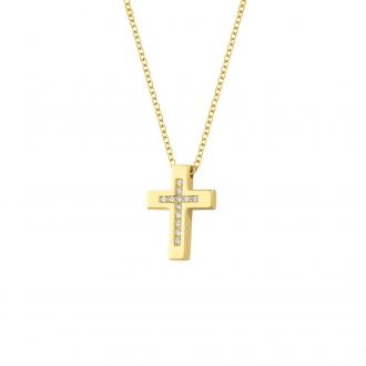 Σταυρός με Αλυσίδα από Κίτρινο Χρυσό Κ14 με Διαμάντια 041146