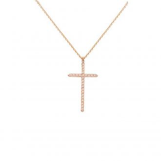 Σταυρός με Αλυσίδα από Κίτρινο Χρυσό Κ14 με Διαμάντια 041148