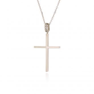Σταυρός Βάπτισης με Αλυσίδα για Κορίτσια από Λευκό Χρυσό Κ18 με Διαμάντια 041172