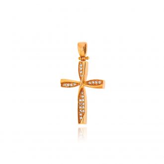 Σταυρός Βάπτισης για Κορίτσι από Ροζ Χρυσό Κ14 με Πέτρες Ζιργκόν 041178