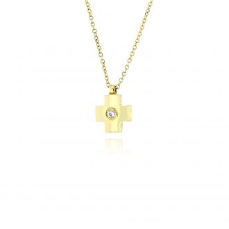 Μενταγιόν Σταυρουδάκι με Αλυσίδα από Κίτρινο Χρυσό Κ14 041195