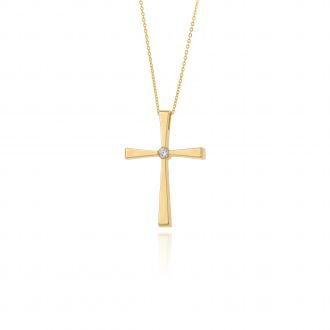 Σταυρός Βάπτισης για Κορίτσι Val΄Oro με Αλυσίδα από Κίτρινο Χρυσό Κ14 και Ζιργκόν 042518