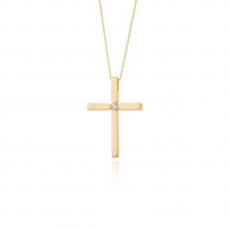 Σταυρός Βάπτισης για Κορίτσι Val΄Oro με Αλυσίδα από Κίτρινο Χρυσό Κ14 και Ζιργκόν 042519