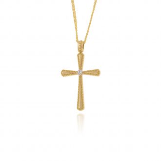 Σταυρός Βάπτισης για Κορίτσι Val΄Oro με Αλυσίδα από Κίτρινο Χρυσό Κ14 και Ζιργκόν 042524