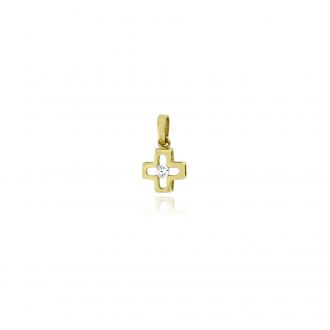 Μενταγιόν Σταυρουδάκι από Κίτρινο Χρυσό Κ14 με Πέτρα Ζιργκόν 042545