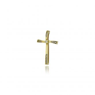 Σταυρός Βάπτισης για Κορίτσι από Κίτρινο Χρυσό Κ14 με Πέτρες Ζιργκόν 042649