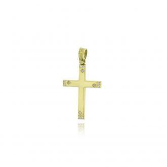 Σταυρός Βάπτισης Τριάντος από Κίτρινο Χρυσό Κ14 και Ζιργκόν 042767