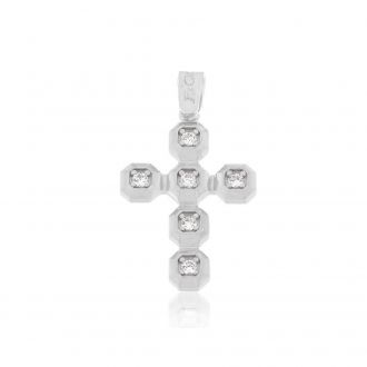 Σταυρός Βάπτισης FaCad΄oro από Λευκό Χρυσό Κ14 με Ζιργκόν CR-000983