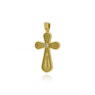 Σταυρός Βάπτισης FaCad΄oro από Κίτρινο Χρυσό Κ14 με Ζιργκόν CR-000965
