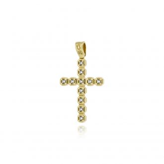 Σταυρός Βάπτισης για Κορίτσι FaCad΄oro από Κίτρινο Χρυσό Κ14 με Ζιργκόν CR-000982
