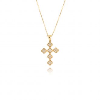 Σταυρός Βάπτισης με Αλυσίδα για Κορίτσι από Κίτρινο Χρυσό Κ18 με Διαμάντια 043739
