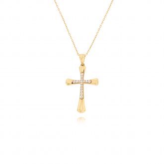 Σταυρός Βάπτισης με Αλυσίδα για Κορίτσι από Κίτρινο Χρυσό Κ18 με Διαμάντια 043740