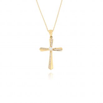 Σταυρός Βάπτισης με Αλυσίδα για Κορίτσι από Κίτρινο Χρυσό Κ18 με Διαμάντια 043741