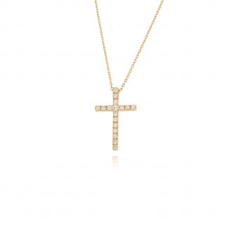 Σταυρός Βάπτισης με Αλυσίδα για Κορίτσι από Κίτρινο Χρυσό Κ18 με Διαμάντια 043743